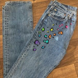 LISA FRANK inspired neon cheetah print levis